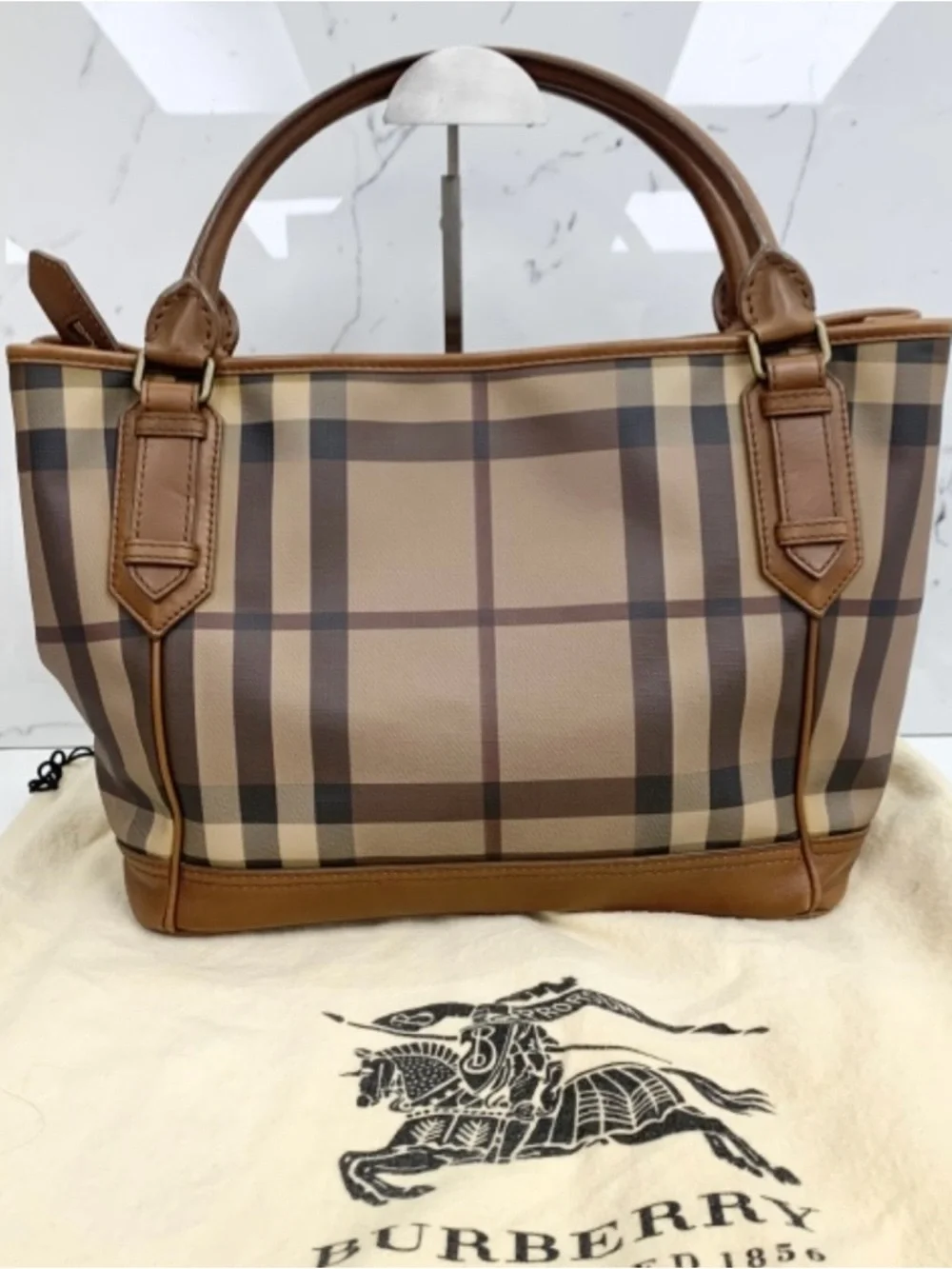 Burberry BROWN PVC/LEATHER LONDON CHECKERED SHOULDER BAG